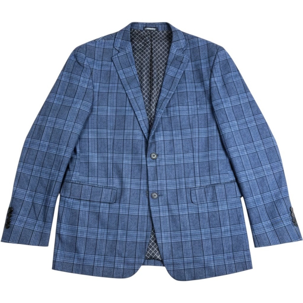 Crown & Ivy Mens Blue Plaid Cotton Blend Sport Coat Blazer 40R Two Button
